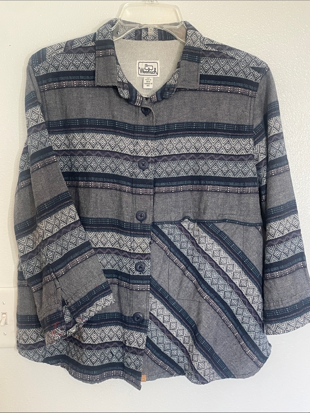 Woolrich Gray and Navy Striped Utility Shirt Jacket